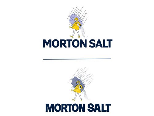 Morton Salt's refreshed logo (top) features a fresh and friendly "Morton Salt" word mark and maintains the bold, all-caps style of the previous version (bottom). The company also made subtle updates to the Morton Salt Girl - who is celebrating her 100th birthday in 2014 - to give her a simpler, cleaner look that fits well with the new word mark.  (PRNewsFoto/Morton Salt, Inc.)