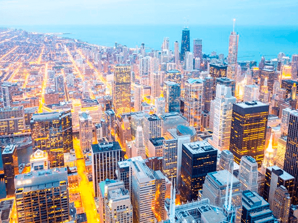 Chicago City downtown at dusk.
