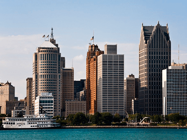 Downtown Detroit Michigan Skyline and Detroit River Detroit, Michigan