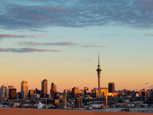 Auckland City sunset from the Harbour Bridge
